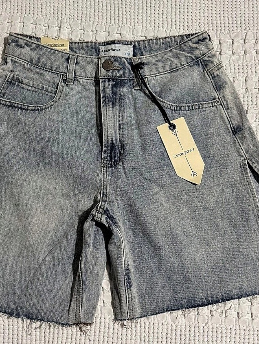 ban.jara Super High Rise Denim Shorts with Side Slits Blue Waist 28